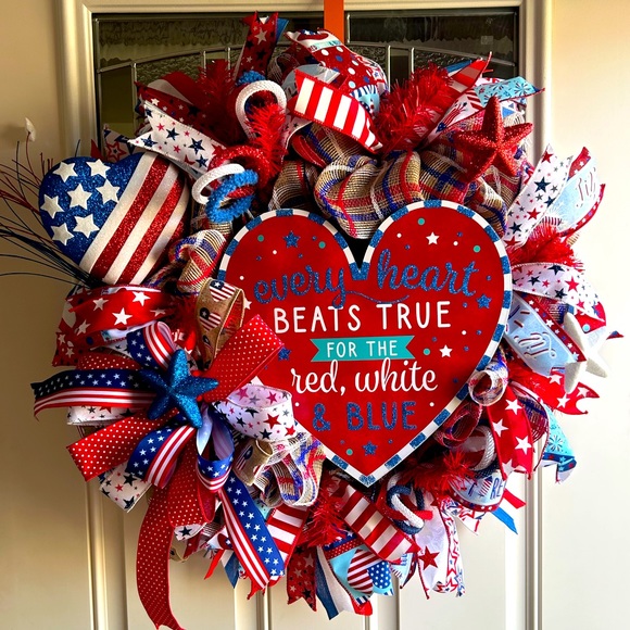 4th of July Wreath,Front door Summer wreath,Summer decor,Farmhouse decor - Picture 2 of 9